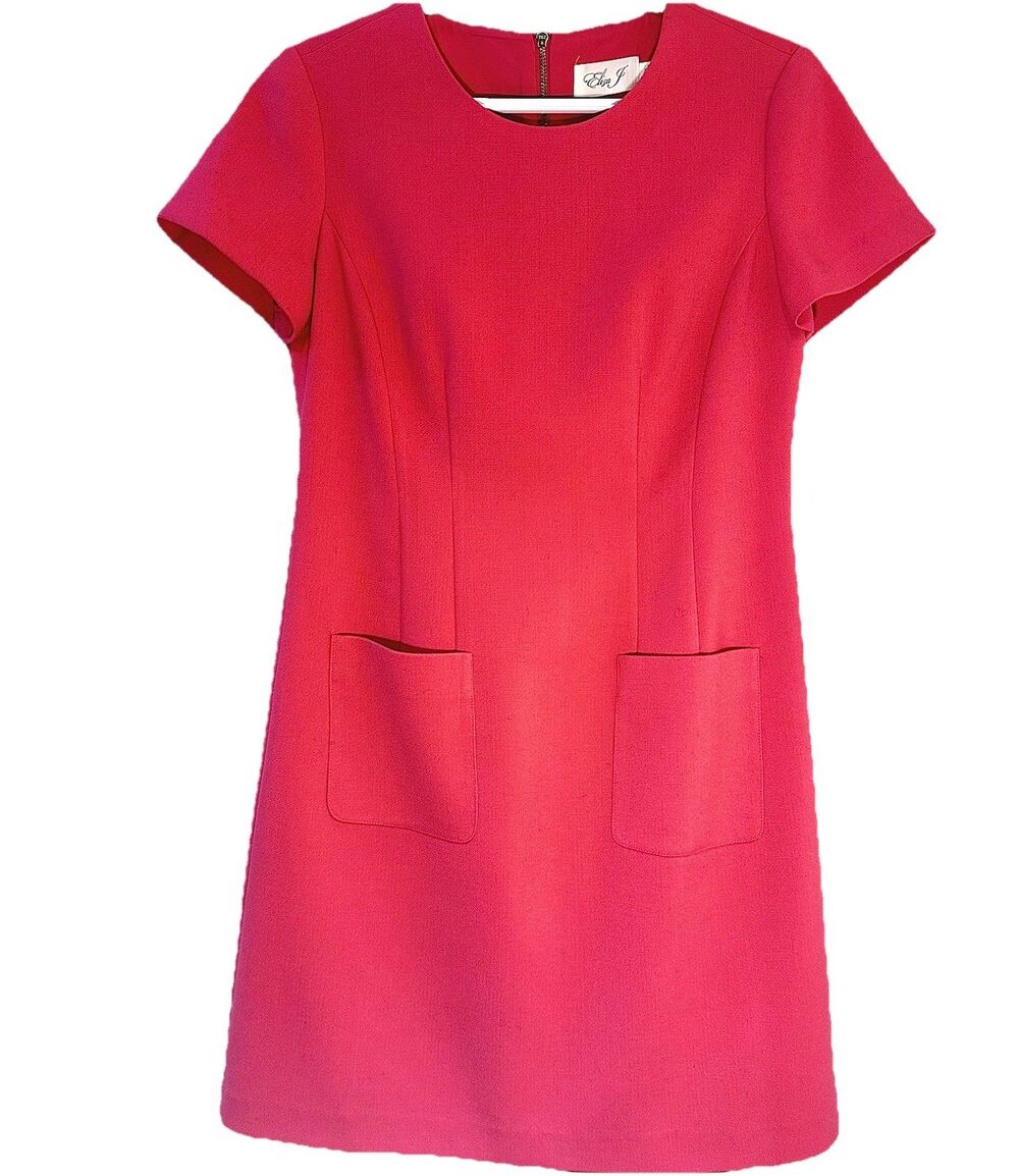 Eliza J Pink Shift Dress Gold Zip Back Pockets Size 8 Petite Work Event Wedding